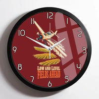 Thumbnail for Low And Level Fields Ahead design on dark red framed wall clock