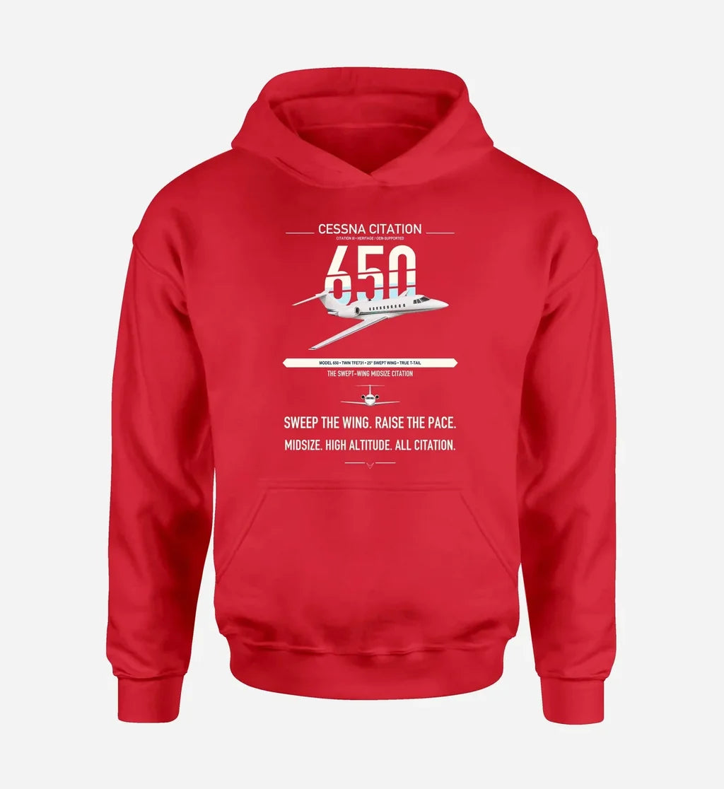 Cessna Citation 650 - Citation III design on red double-side hoodie, single-side print