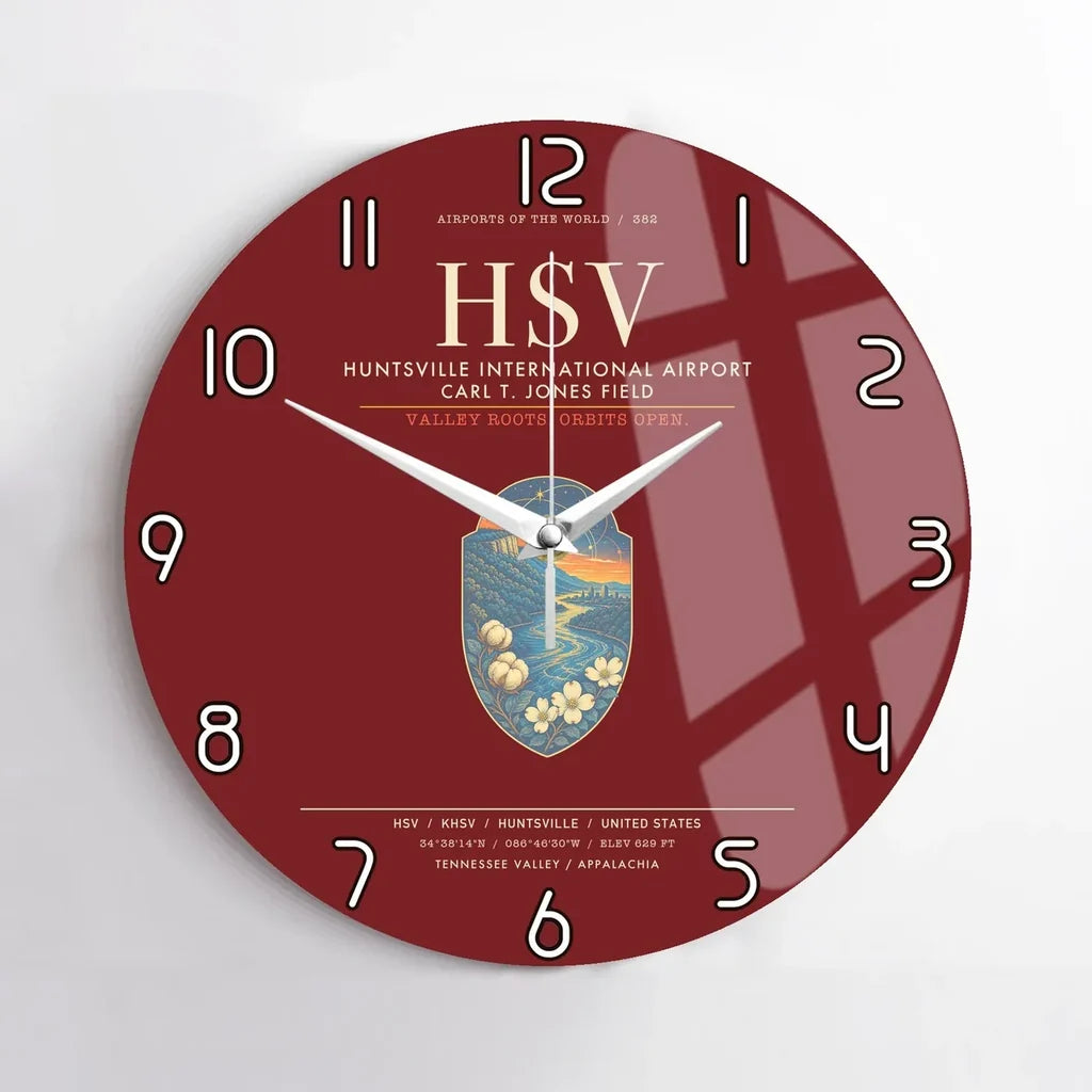 Huntsville International Airport HSV Wall-Clock No-Frame - Dark Red
