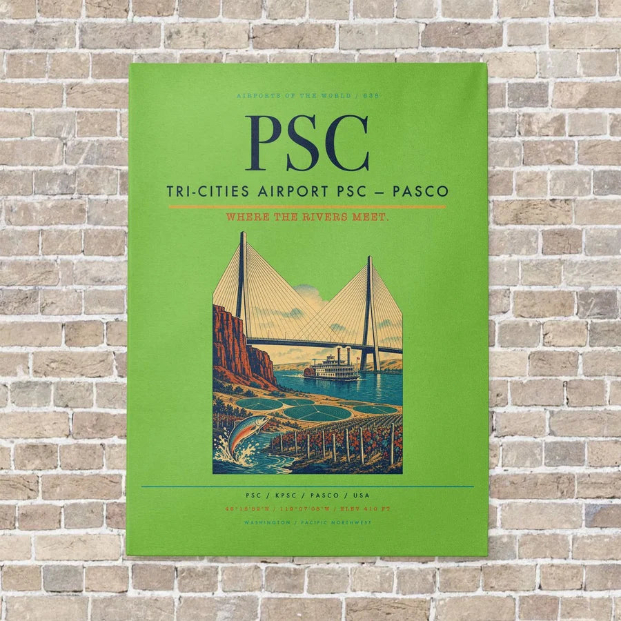 Tri-Cities Airport PSC — Pasco vertical canvas print - no frame - light green background