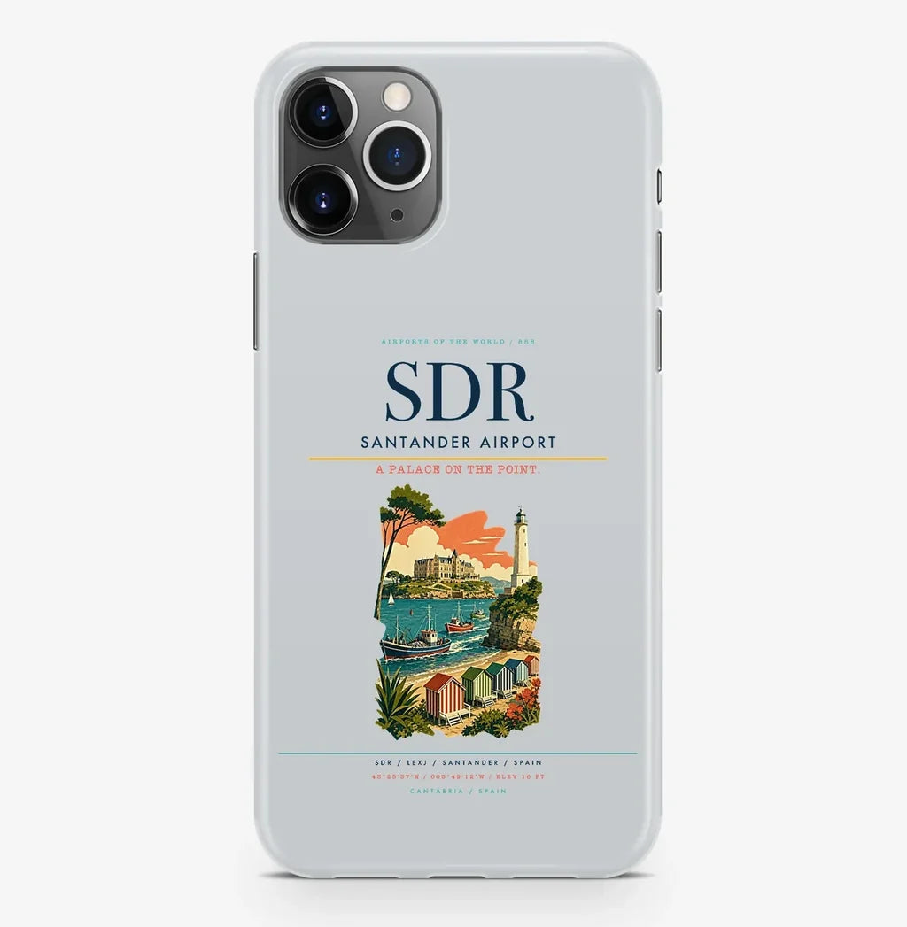 Santander Airport (SDR) design on light gray iPhone 16 Pro MagSafe case