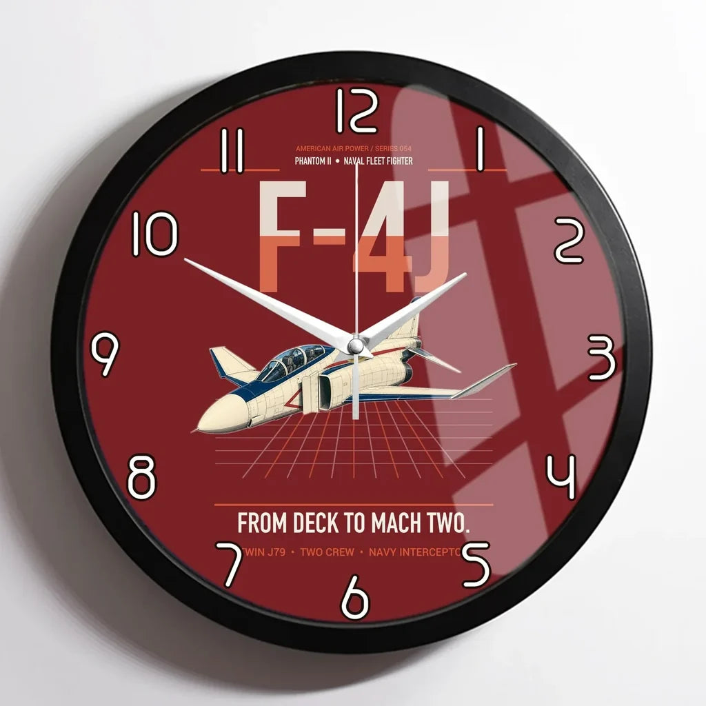 F-4J Phantom II design on dark red framed wall clock