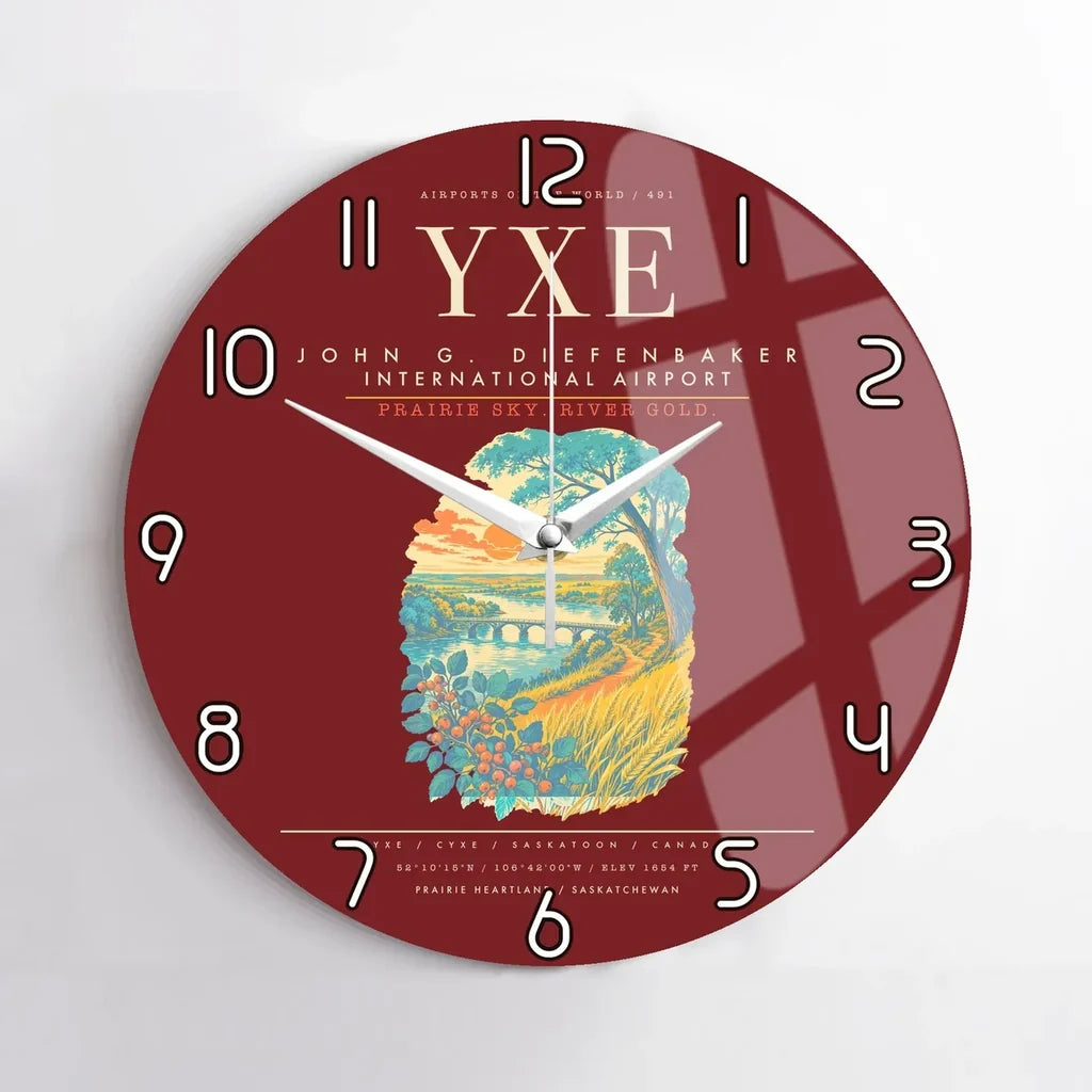 Saskatoon John G. Diefenbaker International Airport YXE Wall-Clock No-Frame - Dark Red