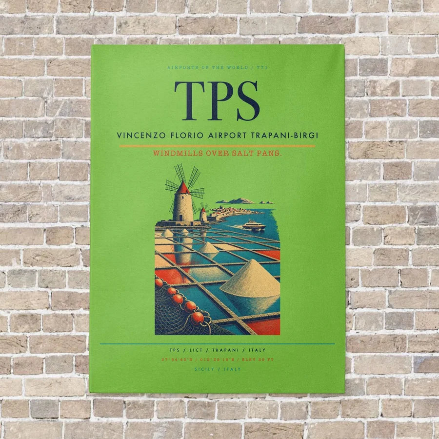 Vincenzo Florio Airport Trapani-Birgi TPS vertical canvas print - no frame - light green background