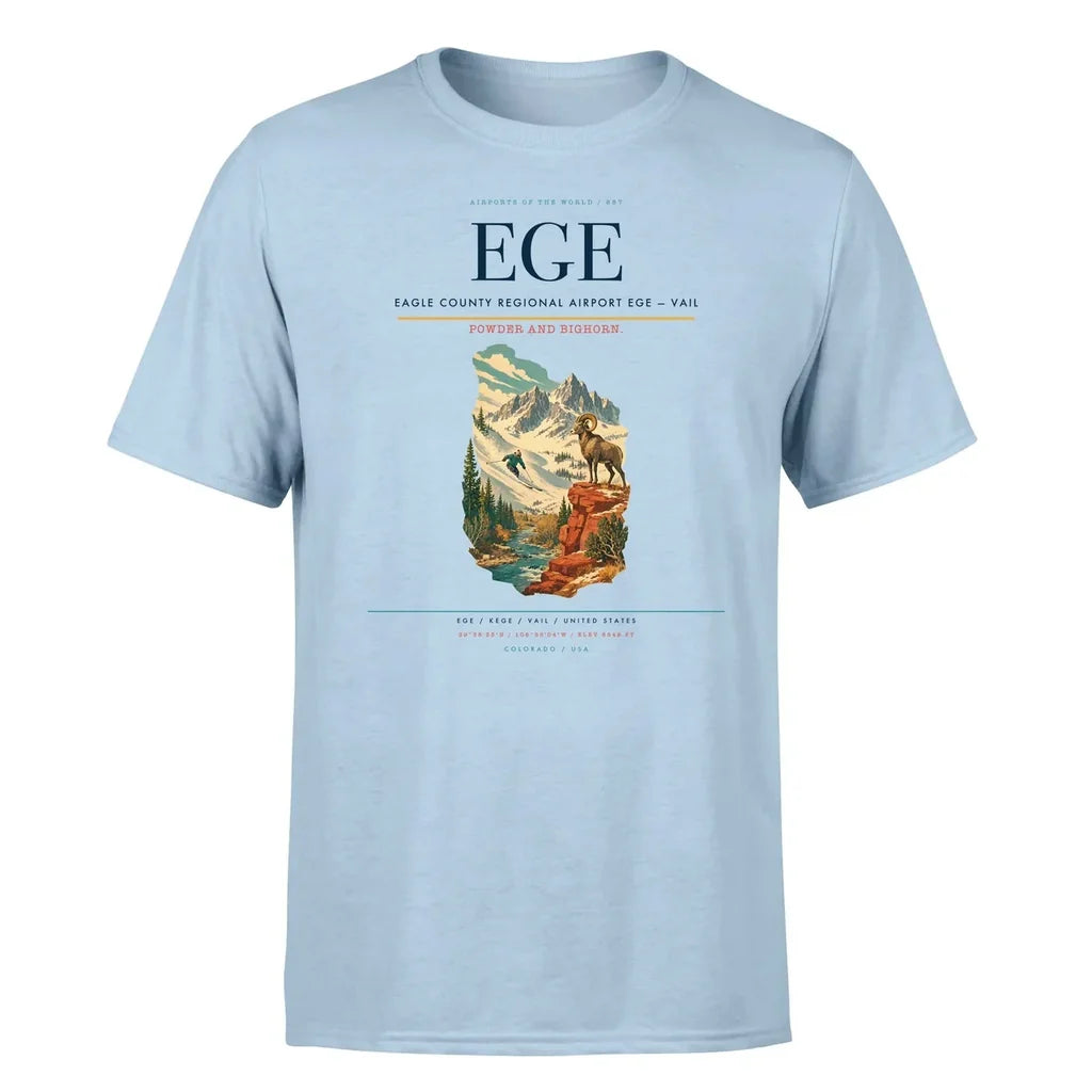 Eagle County Regional Airport (EGE) T-Shirt single-side front print in Light Blue | eagle-county-regional-airport-ege-double-side-t-shirt