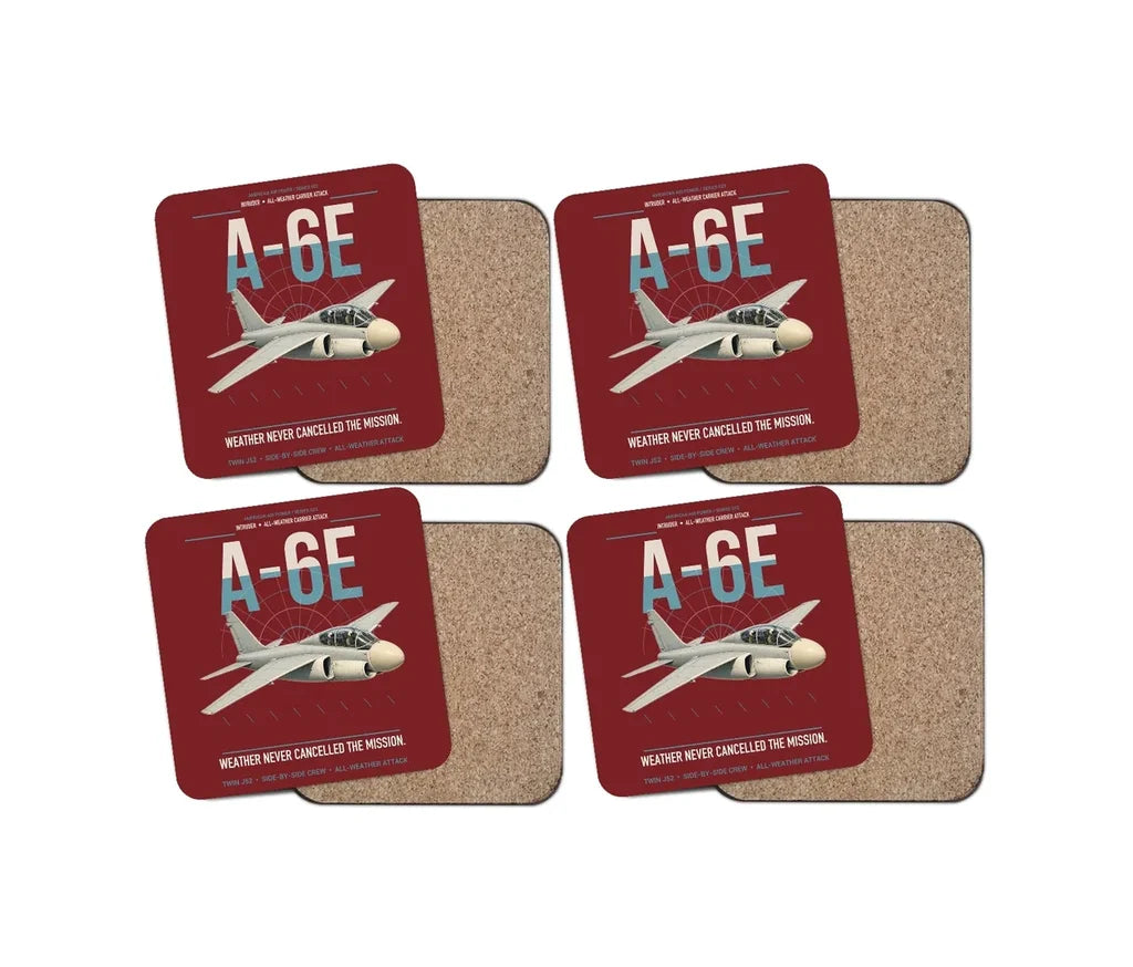A-6E Intruder design on dark red 4 pieces set coaster