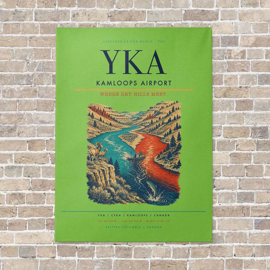 Kamloops Airport YKA vertical canvas print - no frame - light green background
