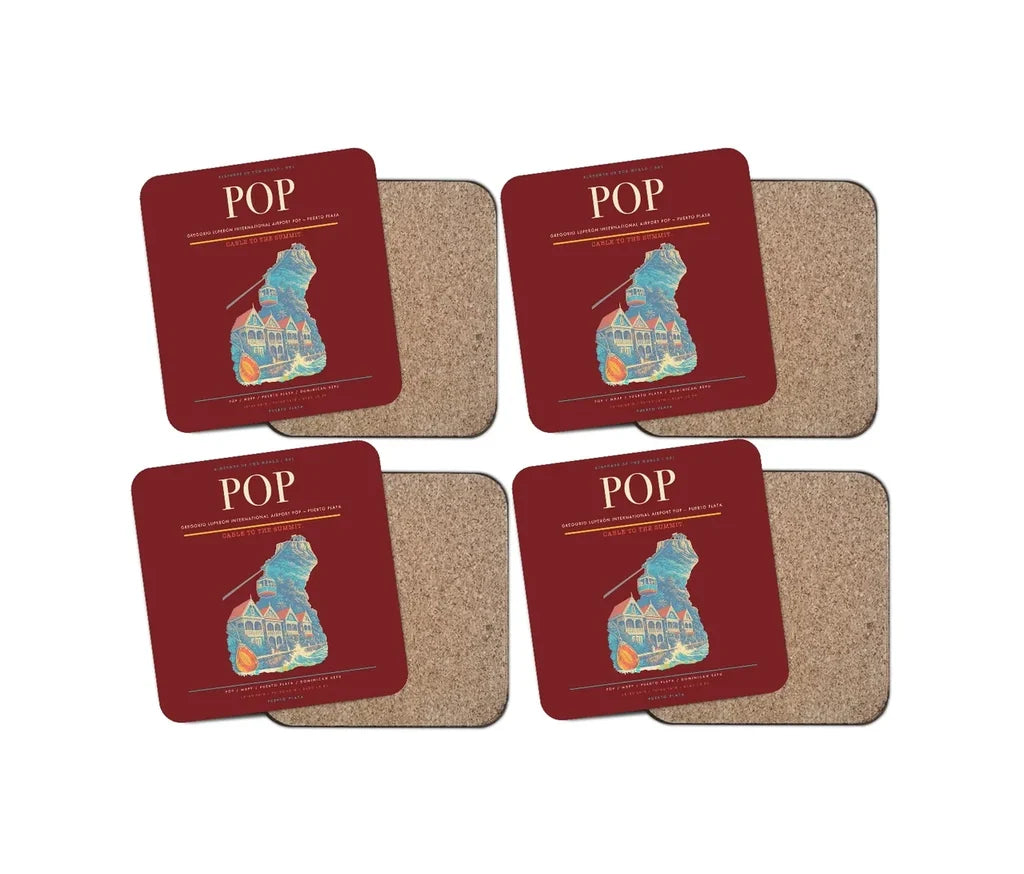 Gregorio Luperón International Airport (POP) design on dark red 4 pieces set coaster