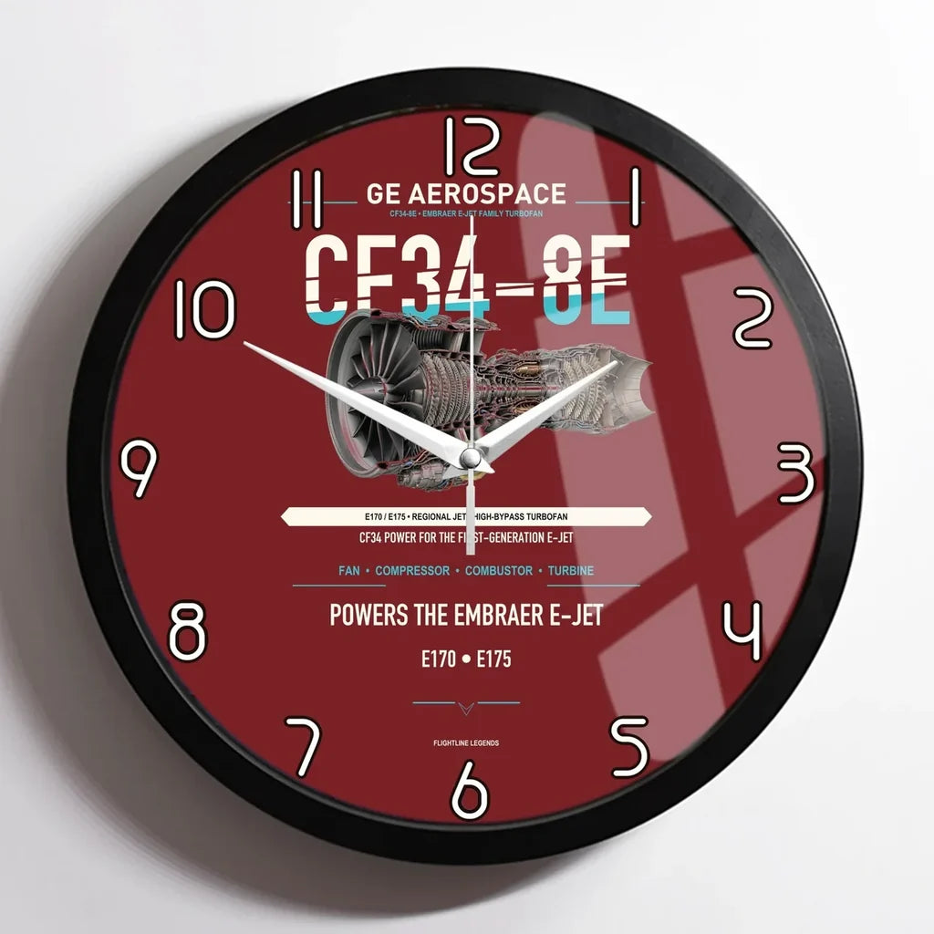 CF34-8E design on dark red framed wall clock