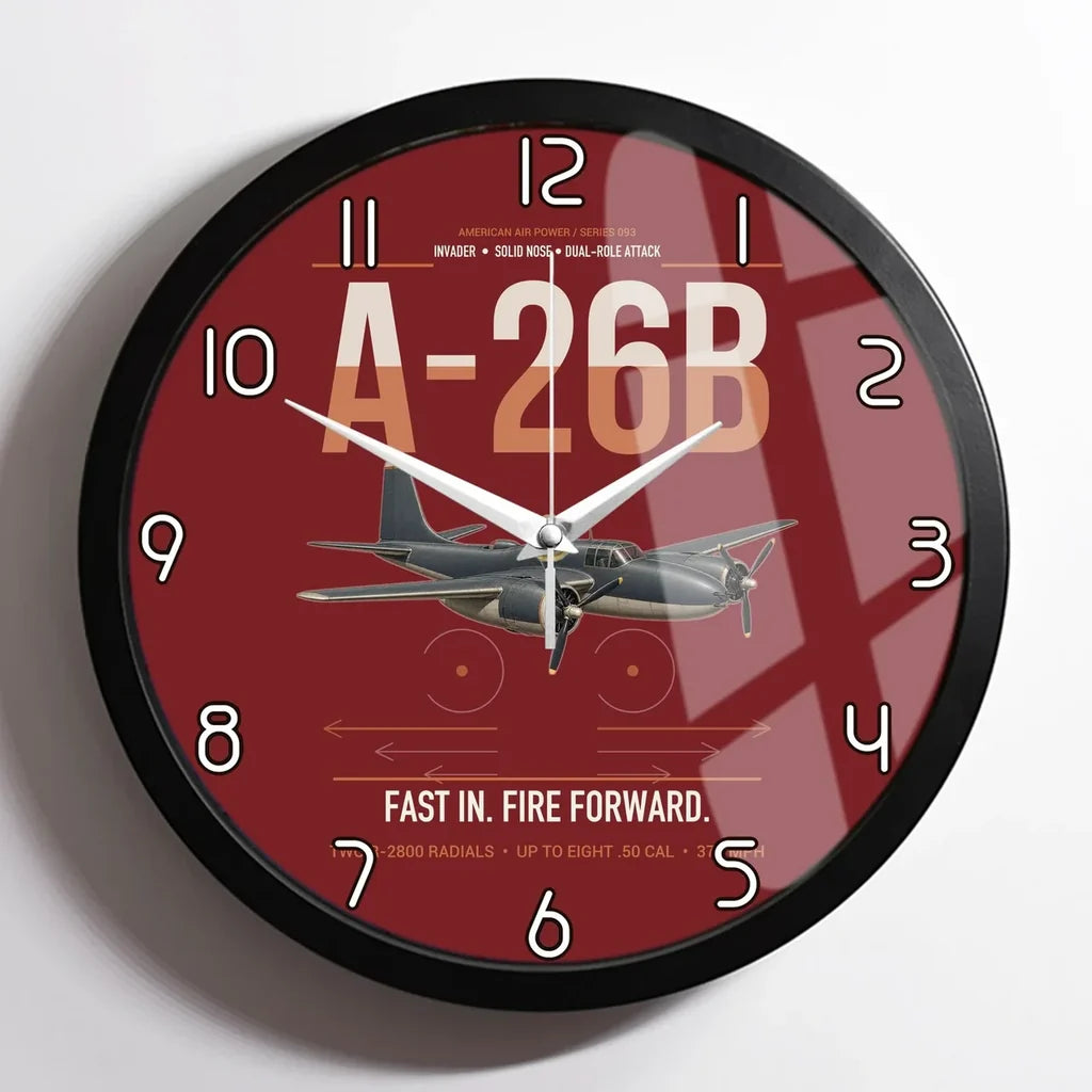 A-26B Invader design on dark red framed wall clock