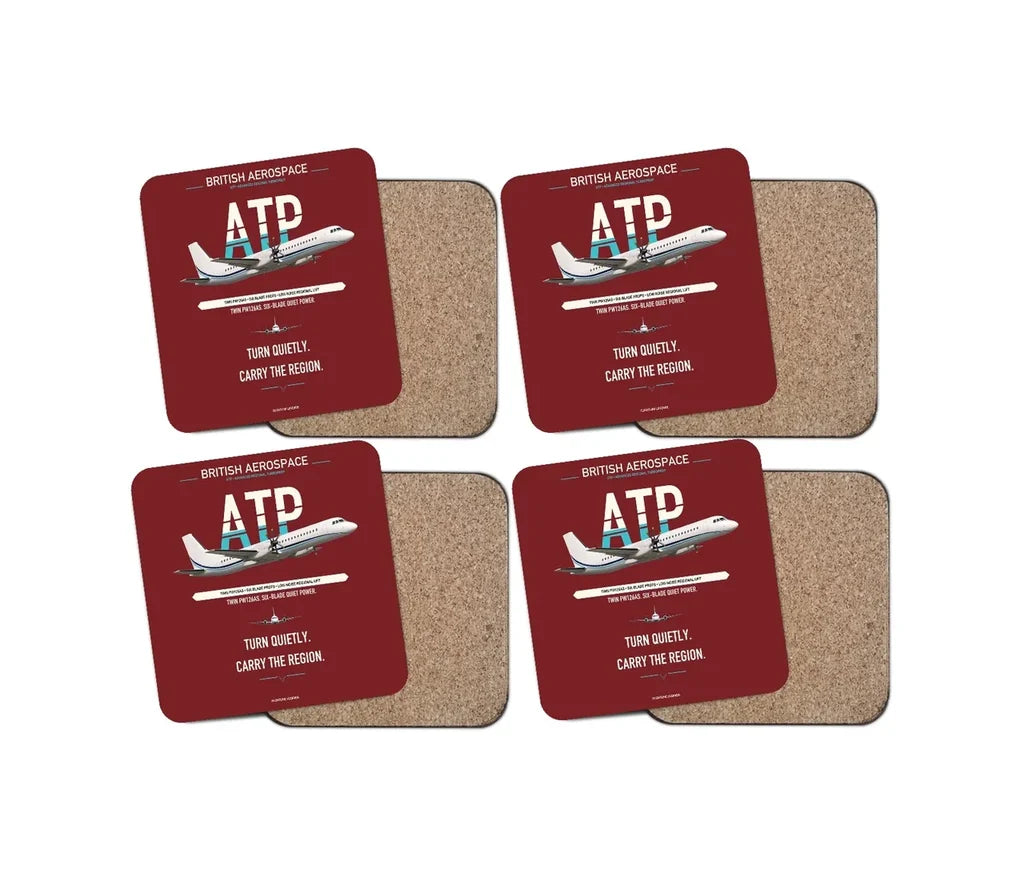 British Aerospace ATP design on dark red 4 pieces set coaster
