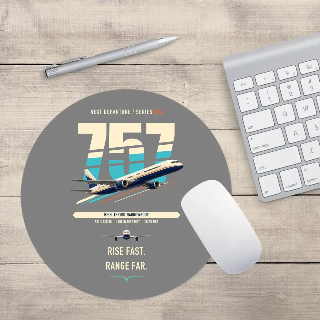 Boeing 757-200 design on gray round mouse pad