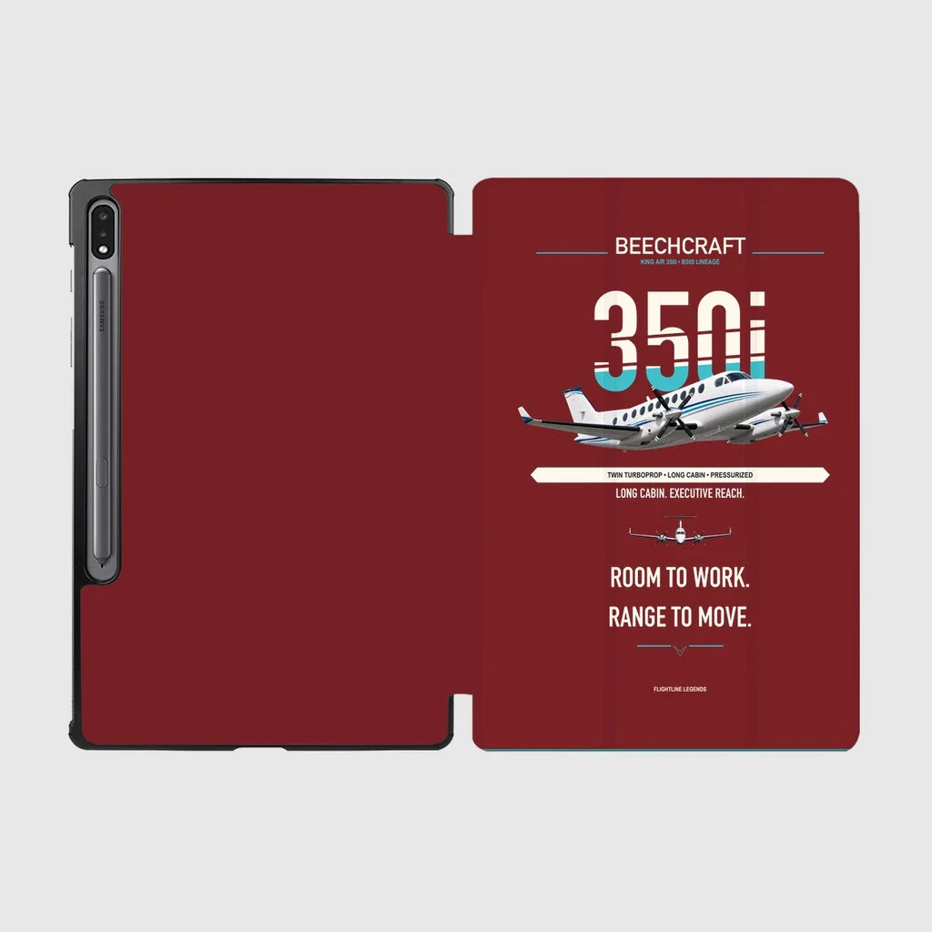 Beechcraft King Air 350i design on dark red samsung tablet tablet case