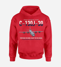 Thumbnail for C-130J-30 Super Hercules design on red double-side hoodie, single-side print