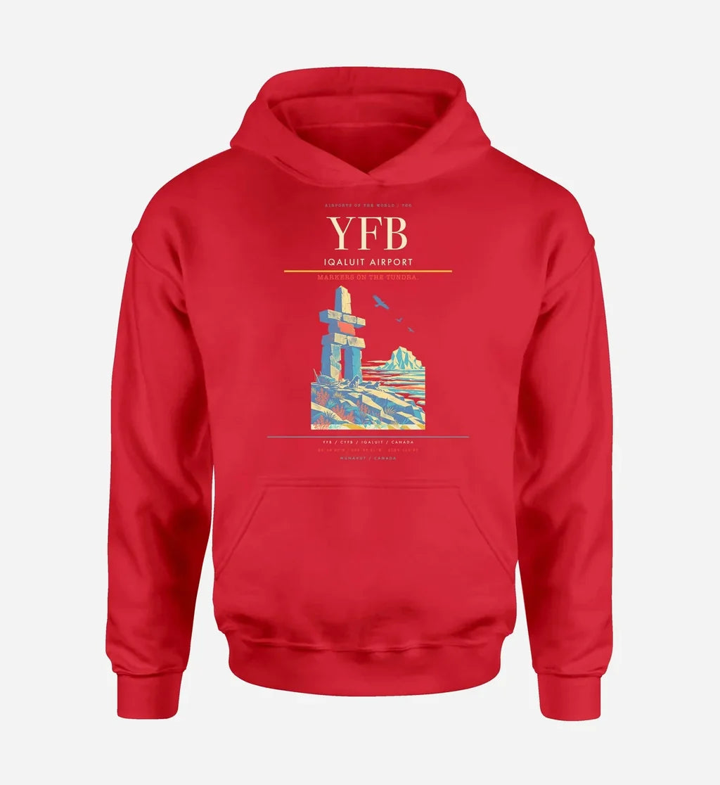 Iqaluit Airport (YFB) design on red hoodie single-side print