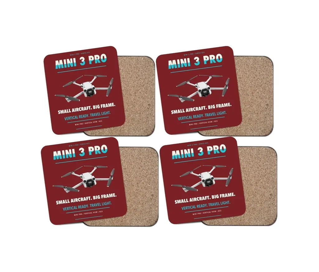 DJI Mini 3 Pro design on dark red 4 pieces set coaster