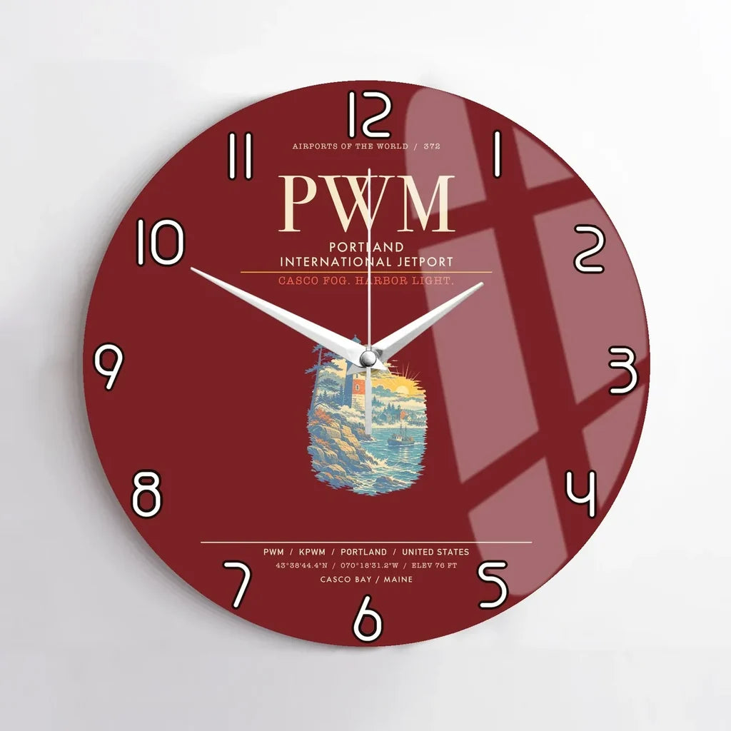 Portland International Jetport PWM Wall-Clock No-Frame - Dark Red
