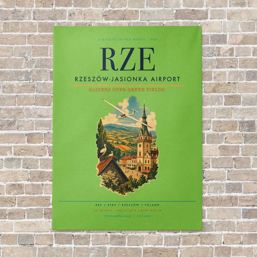 Rzeszów-Jasionka Airport RZE vertical canvas print - no frame - light green background