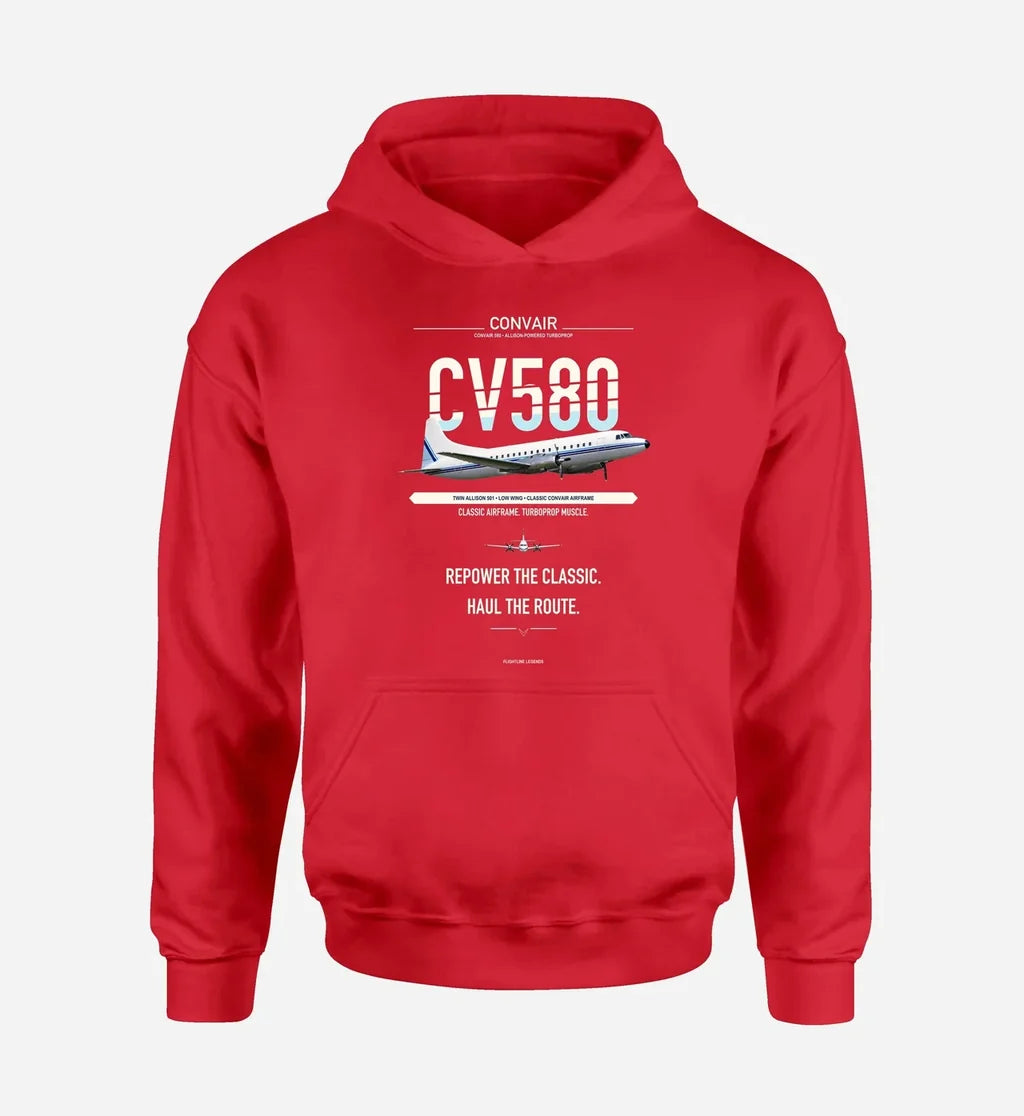 Convair 580 design on red hoodie single side