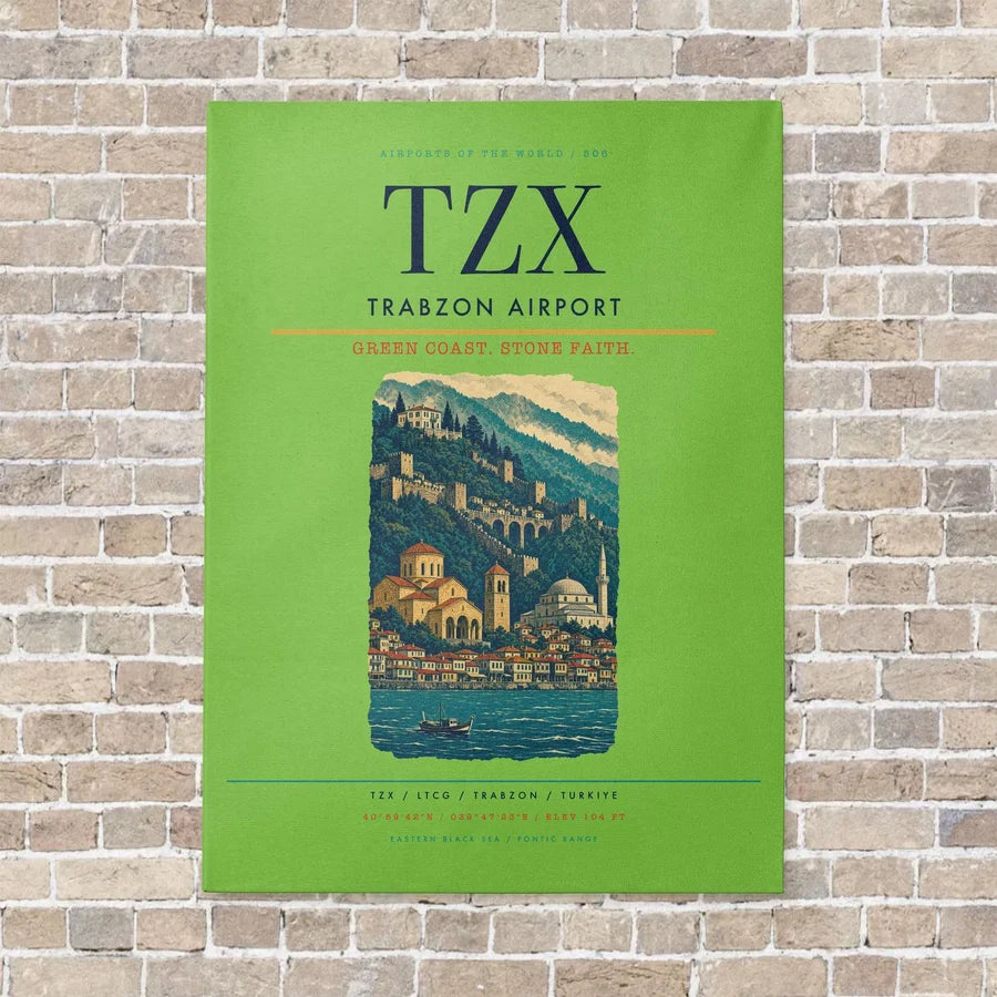 Trabzon Airport TZX vertical canvas print - no frame - light green background