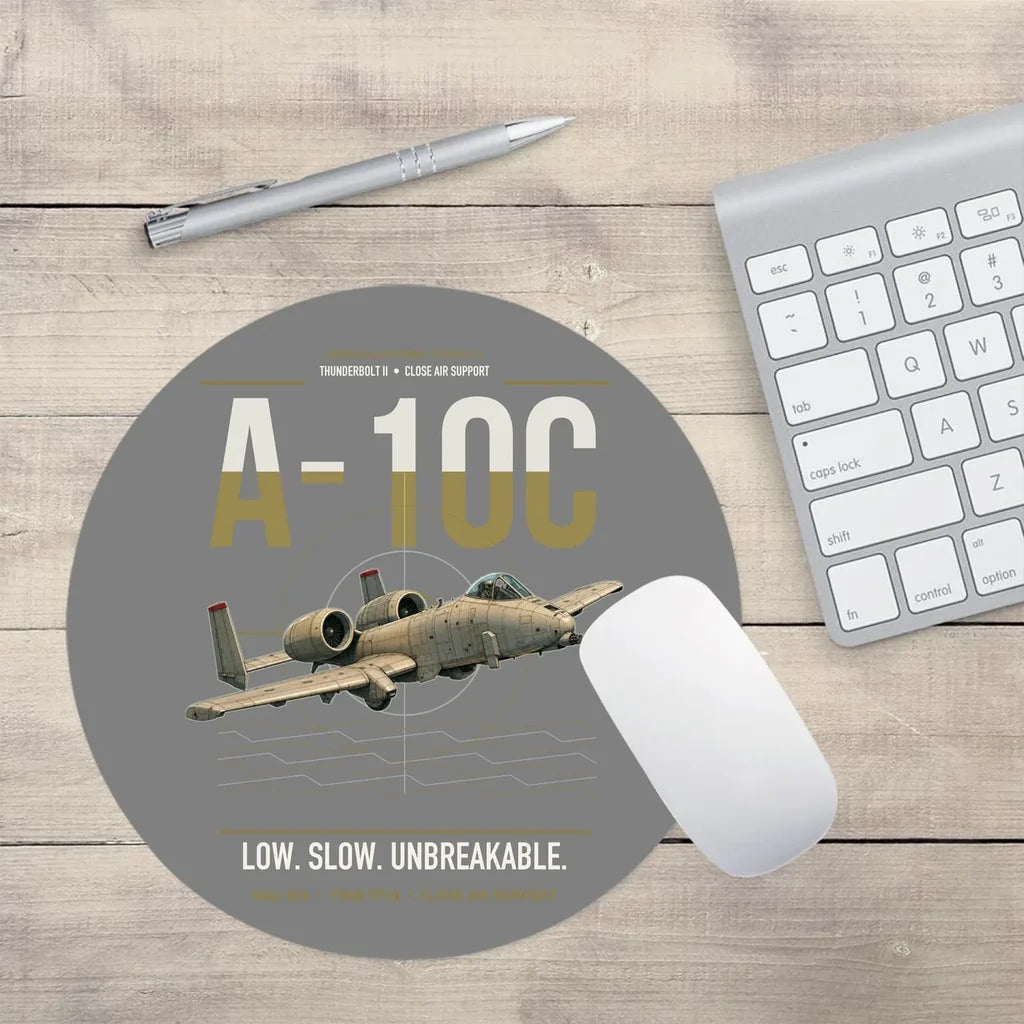 A-10C Thunderbolt II design on gray round mouse pad
