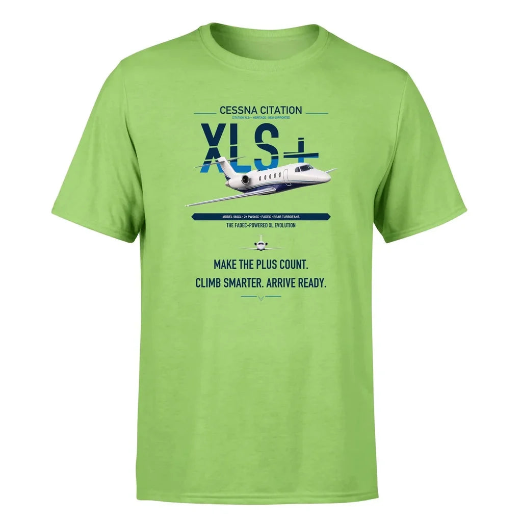 Cessna Citation XLSPlus design on light green double-side t-shirt, single-side print