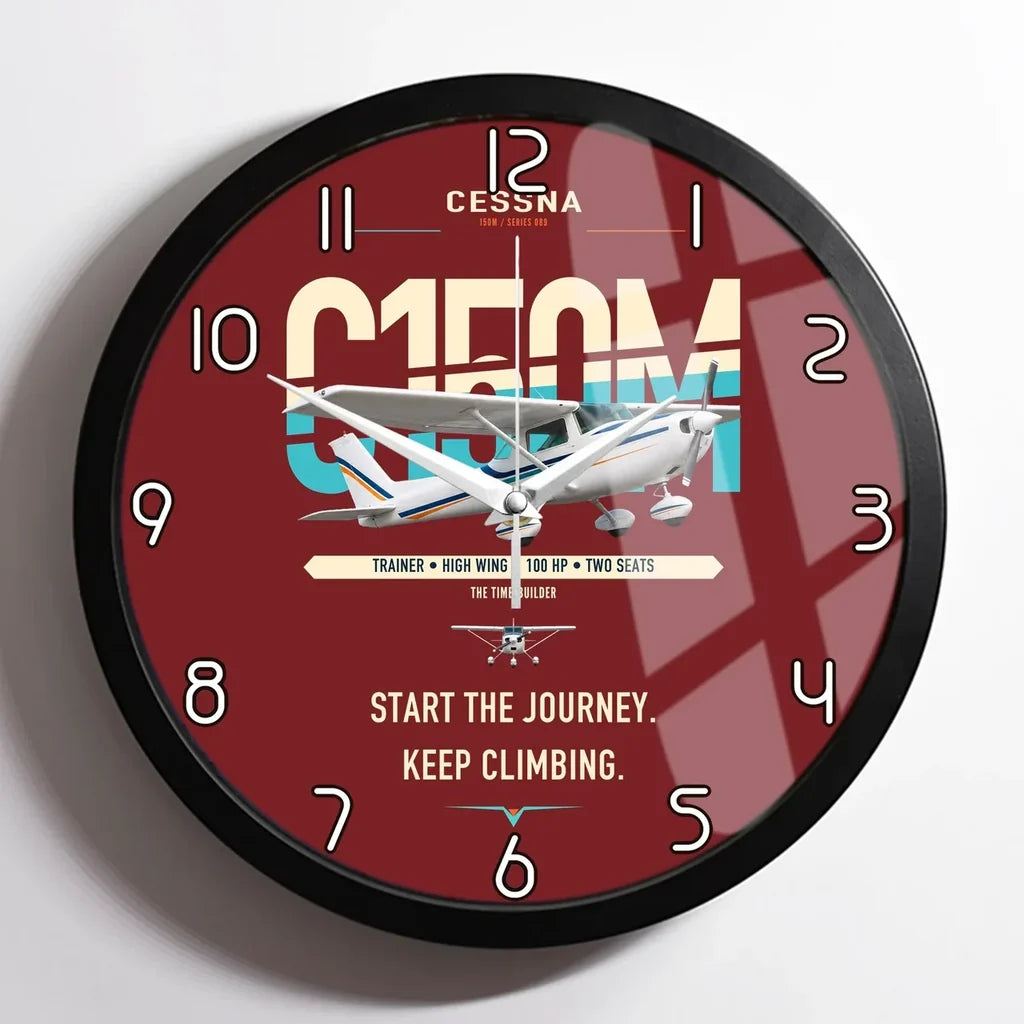 Cessna 150M design on dark red framed wall clock
