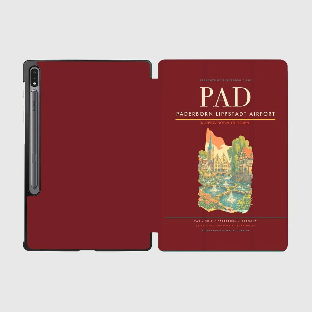 Paderborn Lippstadt Airport (PAD) design on dark red samsung tablet tablet case