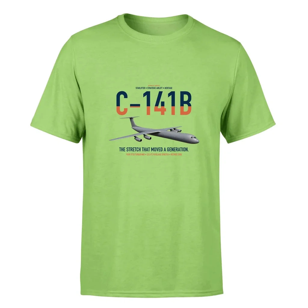 C-141B Starlifter design on light green double-side t-shirt, single-side print