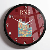 Thumbnail for Rennes–Saint-Jacques Airport (RNS) design on dark red framed wall clock