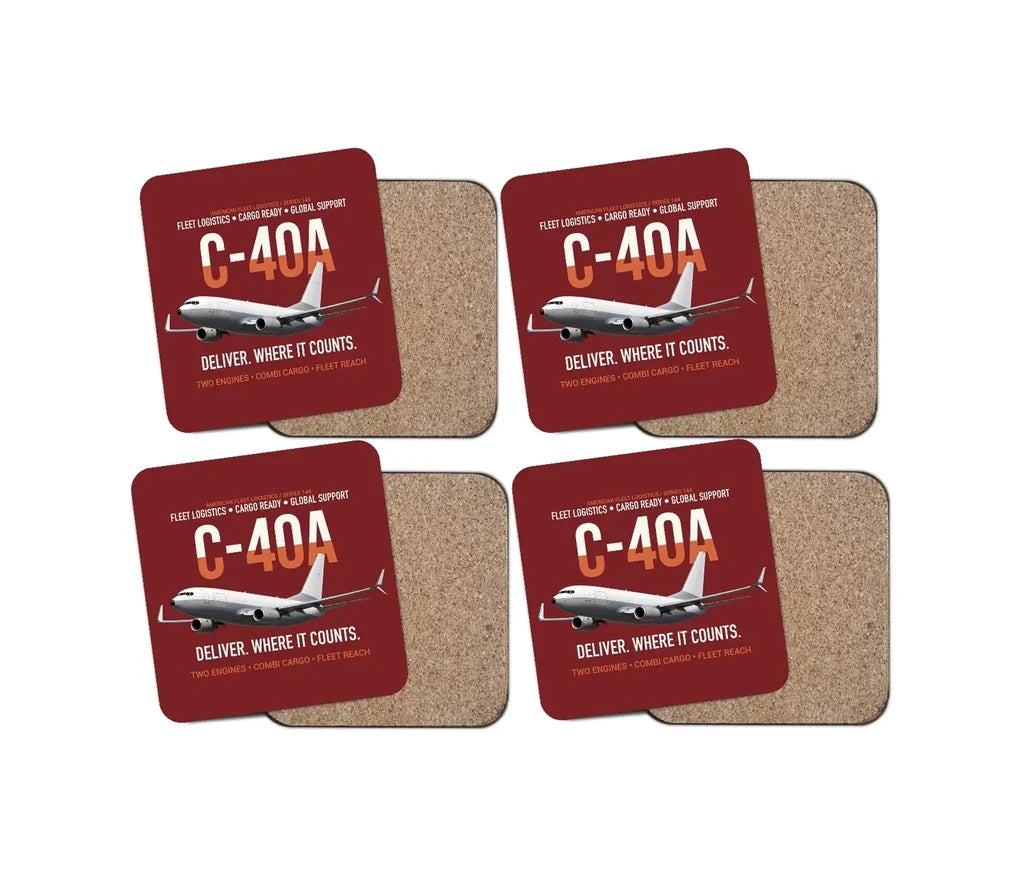 C-40A Clipper Fleet Logistics Ready design on dark red 4 pieces set coaster
