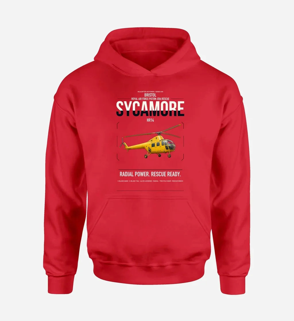 Bristol Sycamore HR14 design on red double-side hoodie, single-side print