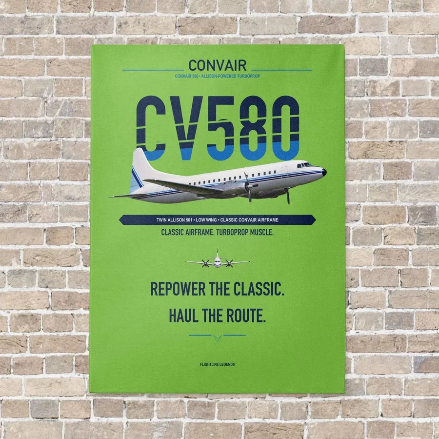 Convair 580 vertical canvas print - no frame - light green background