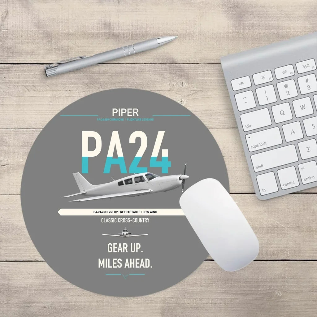 Piper PA-24-250 Comanche 250 design on gray round mouse pad