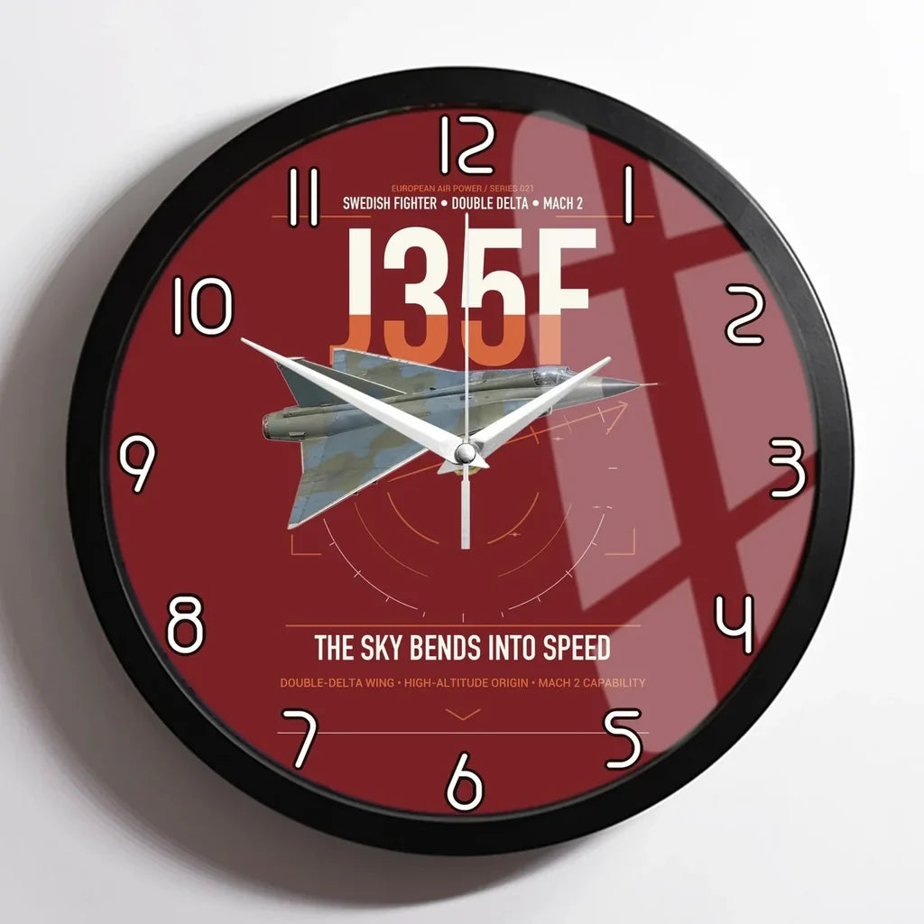 Saab J 35F Draken design on dark red framed wall clock