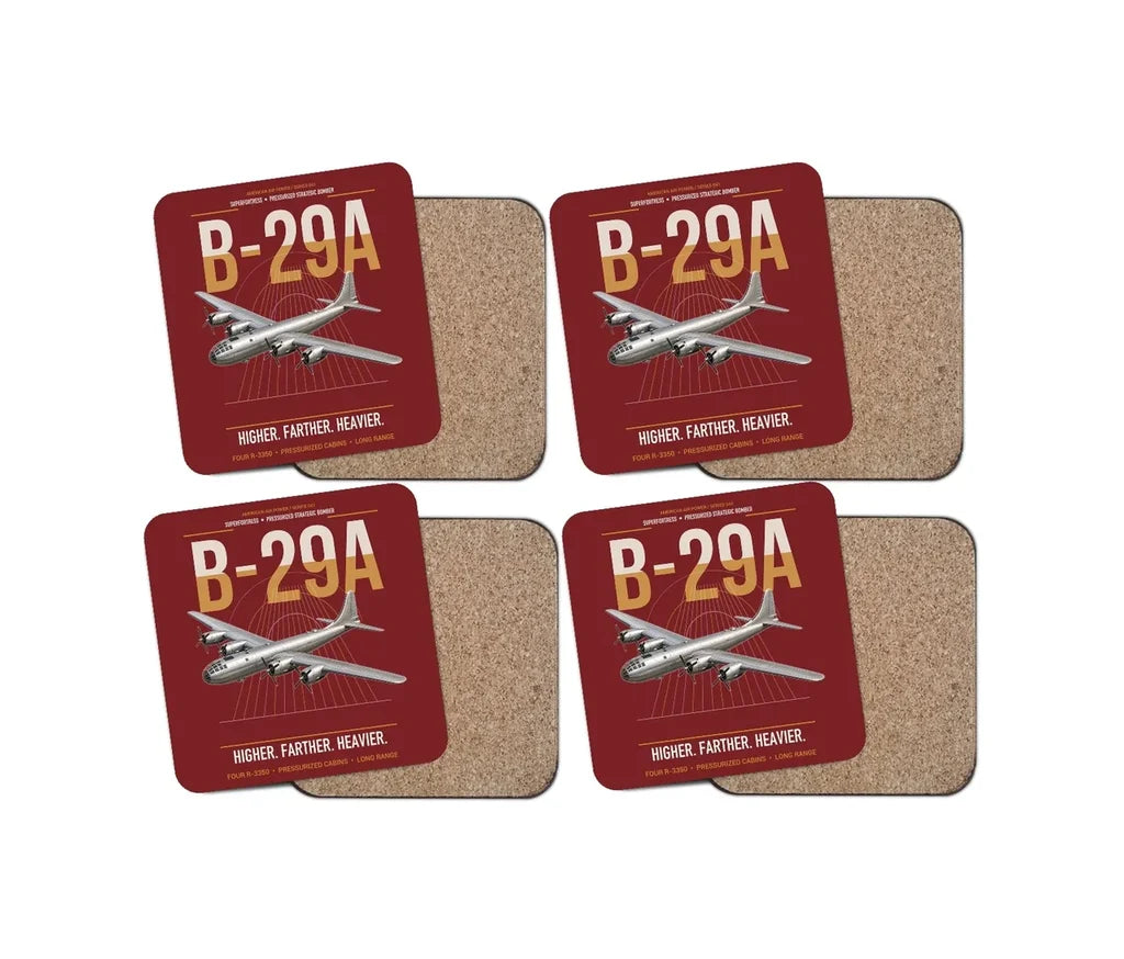 B-29A Superfortress design on dark red 4 pieces set coaster