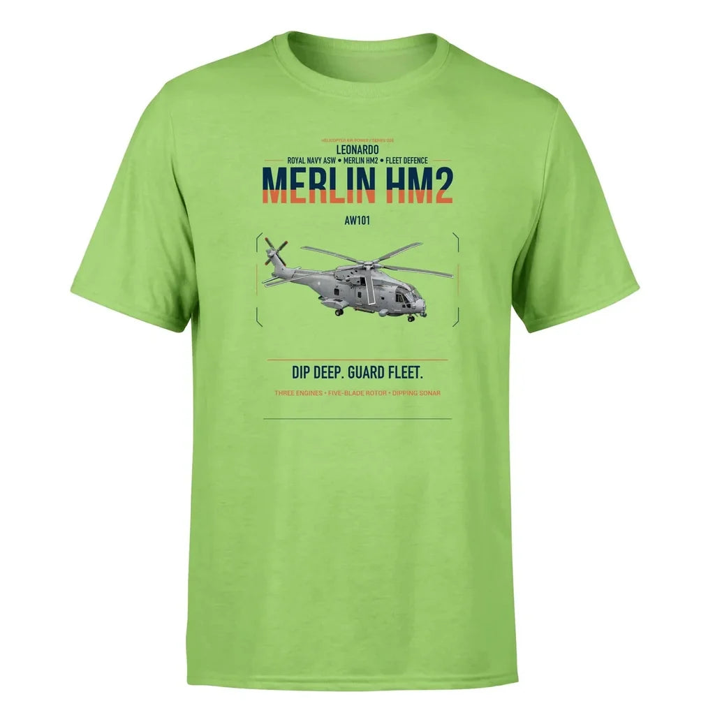 Leonardo AW101 Merlin HM2 design on light green t-shirt, single-side print