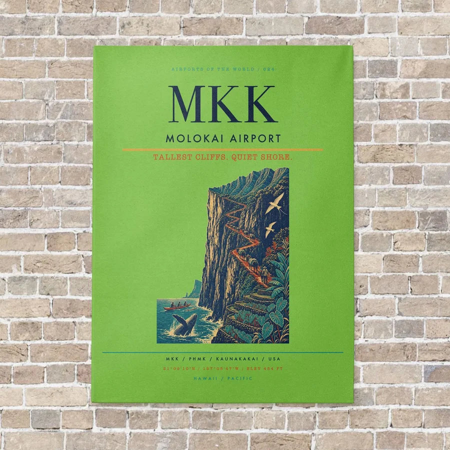 Molokai Airport MKK vertical canvas print - no frame - light green background