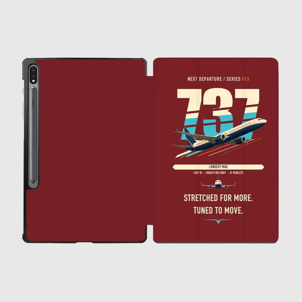 Boeing 737 MAX 10 design on dark red samsung tablet tablet case