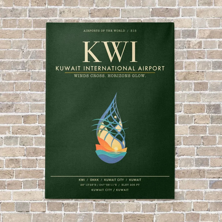 Kuwait International Airport KWI - Canvas Framed - Dark Green