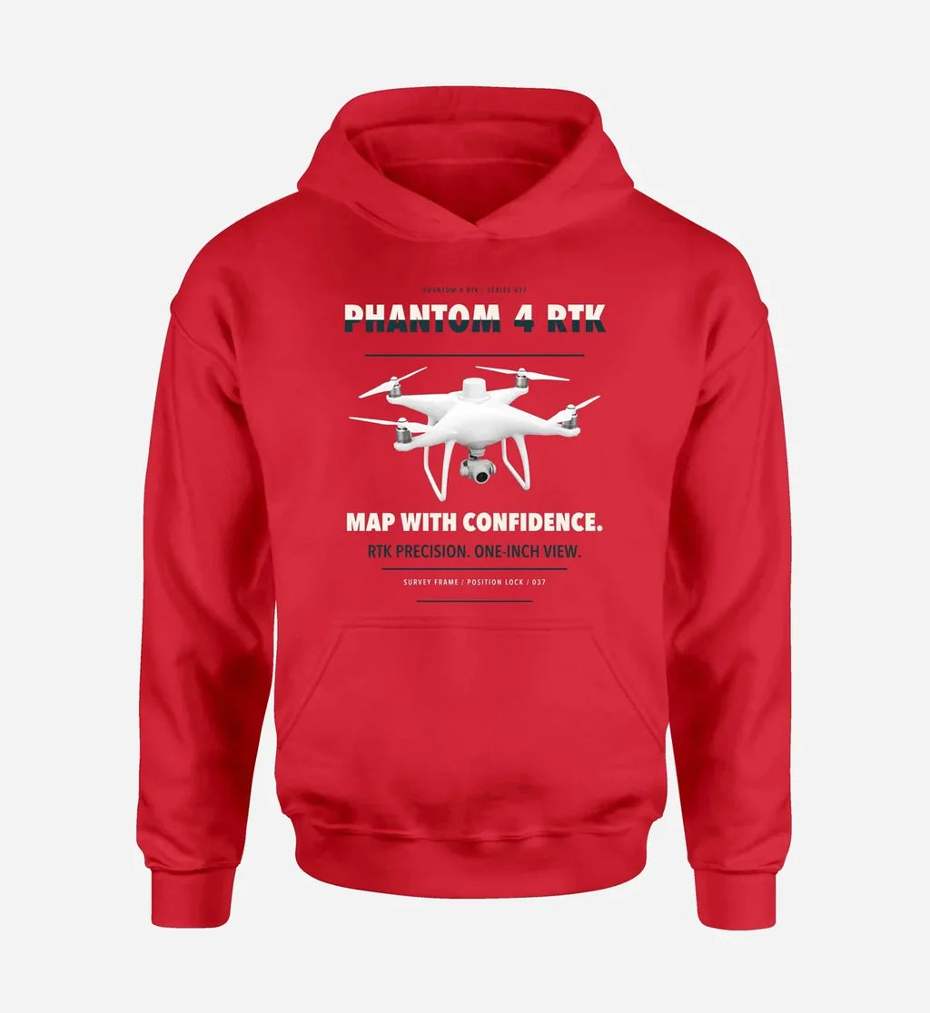 DJI Phantom 4 RTK design on red hoodie single side