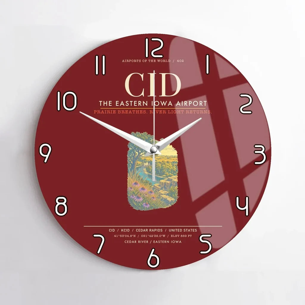 The Eastern Iowa Airport Cedar Rapids CID Wall-Clock No-Frame - Dark Red