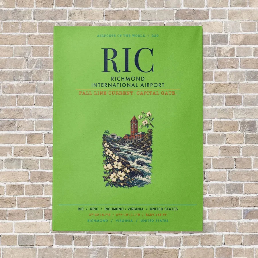 Richmond International Airport RIC vertical canvas print - no frame - light green background