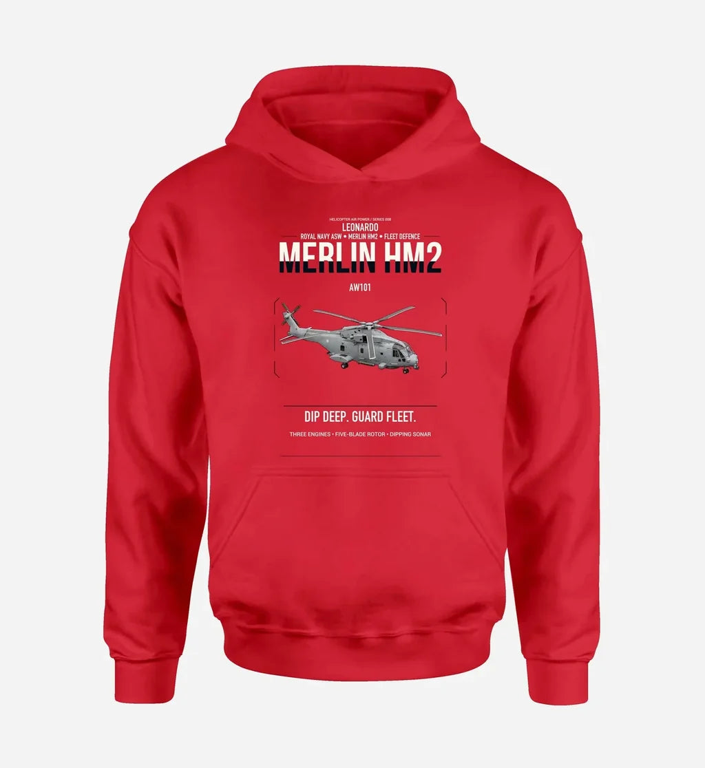 Leonardo AW101 Merlin HM2 design on red double-side hoodie, single-side print