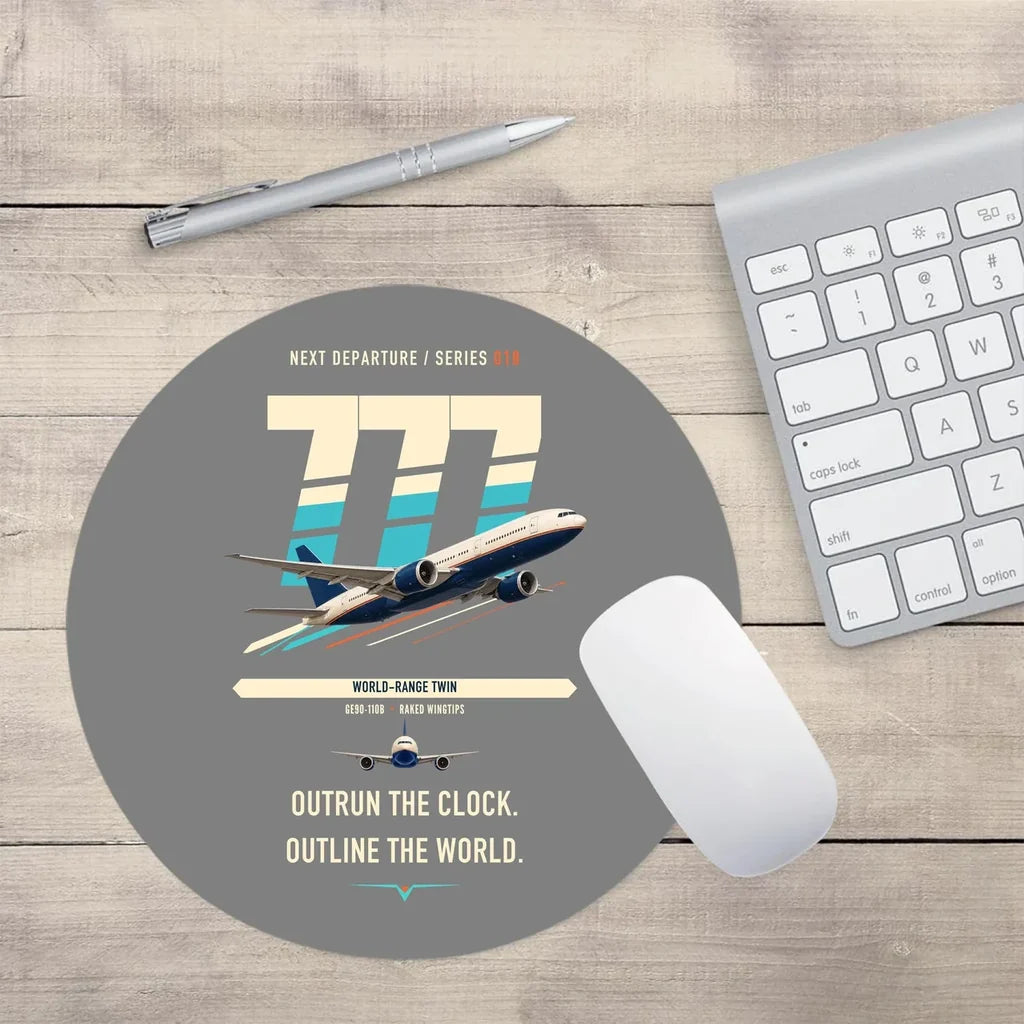 Boeing 777-200LR design on gray round mouse pad