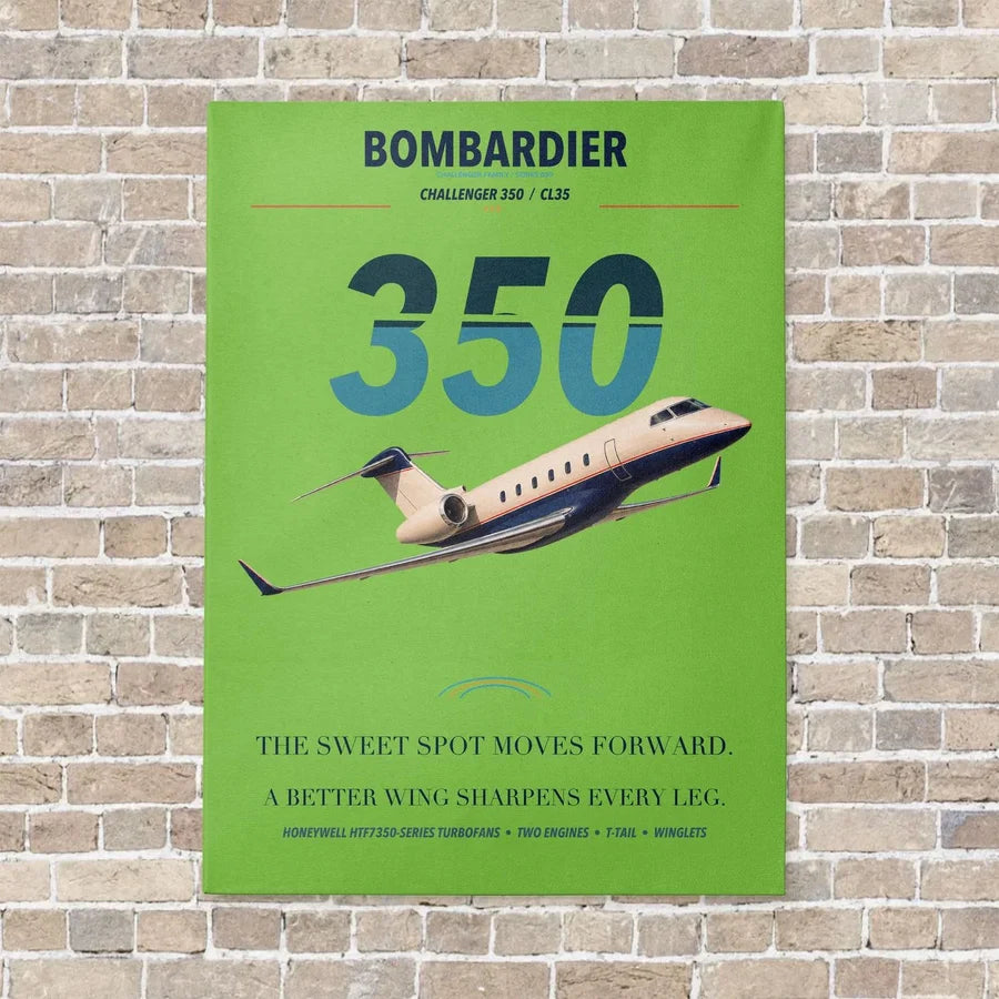 Bombardier Challenger 350 vertical canvas print - no frame - light green background