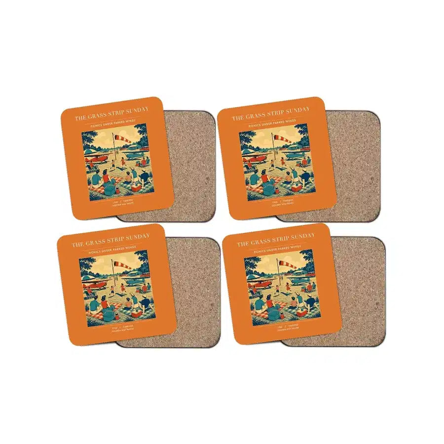 The Grass Strip Sunday - Designed Coasters design on orange 4-pieces-set