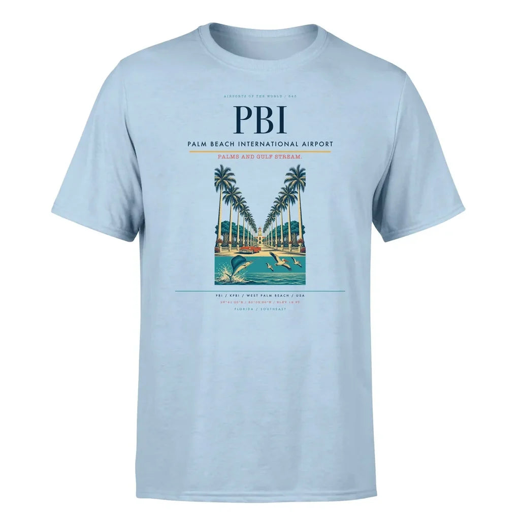 Palm Beach International Airport (PBI) T-Shirt single-side front print in Light Blue | palm-beach-international-airport-pbi-double-side-t-shirt