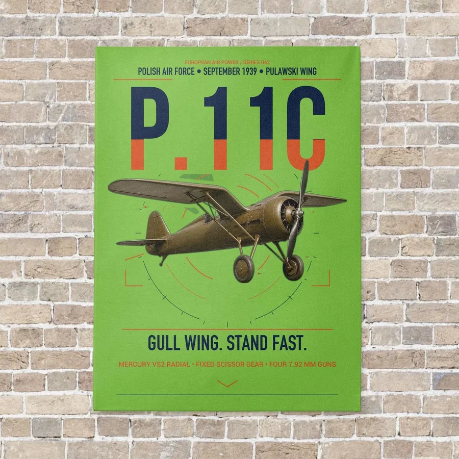 PZL P.11c vertical canvas print - no frame - light green background
