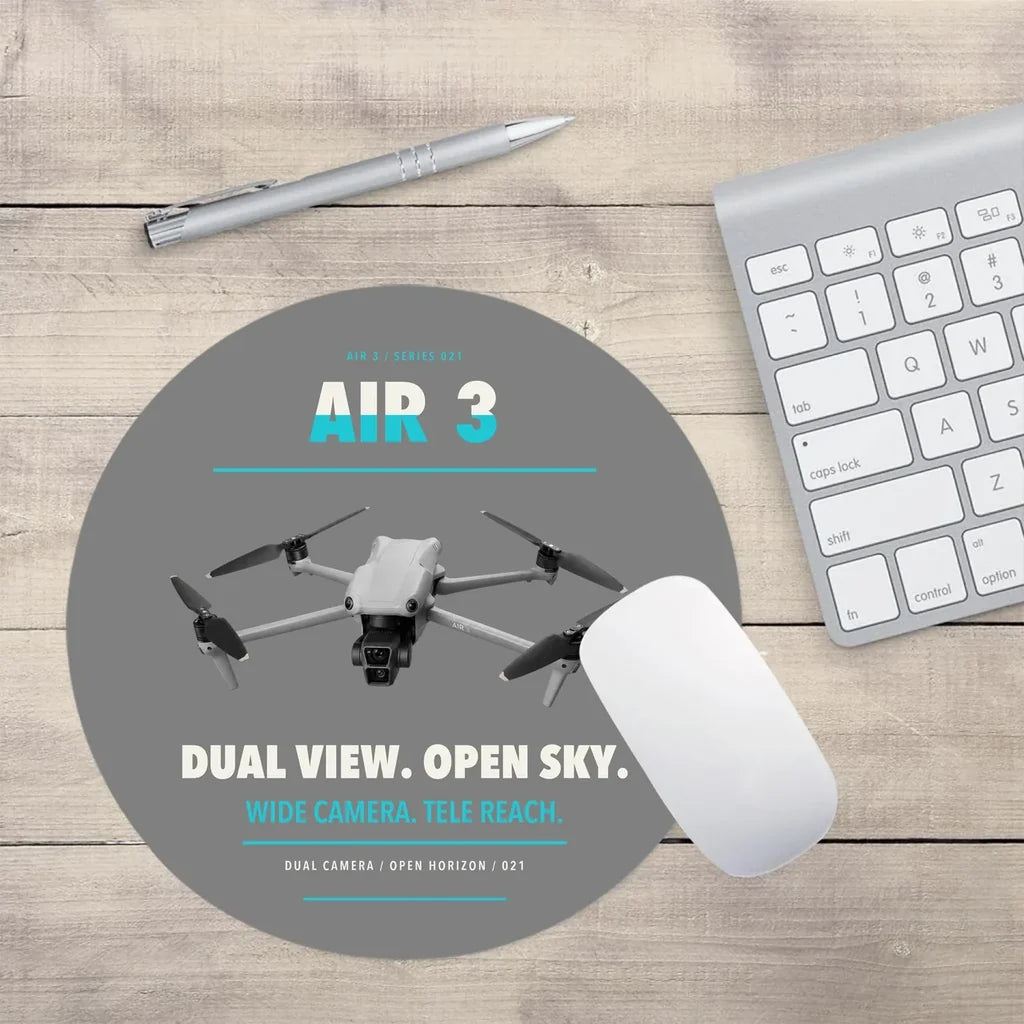 DJI Air 3 design on gray round mouse pad